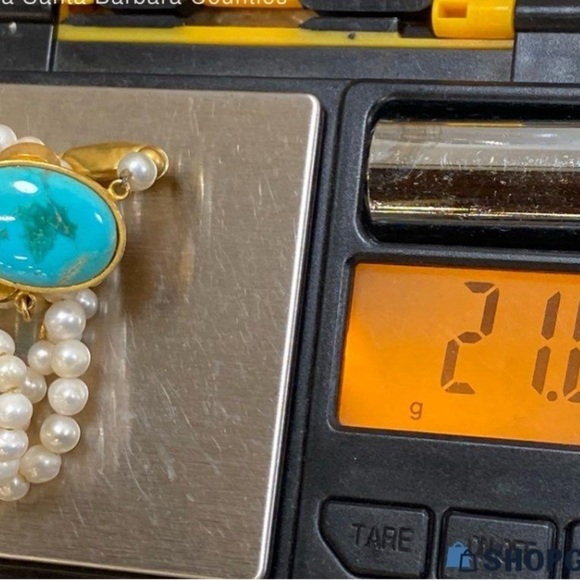 20 k gold turquoise pearl beaded pendant necklace - Picture 6 of 12
